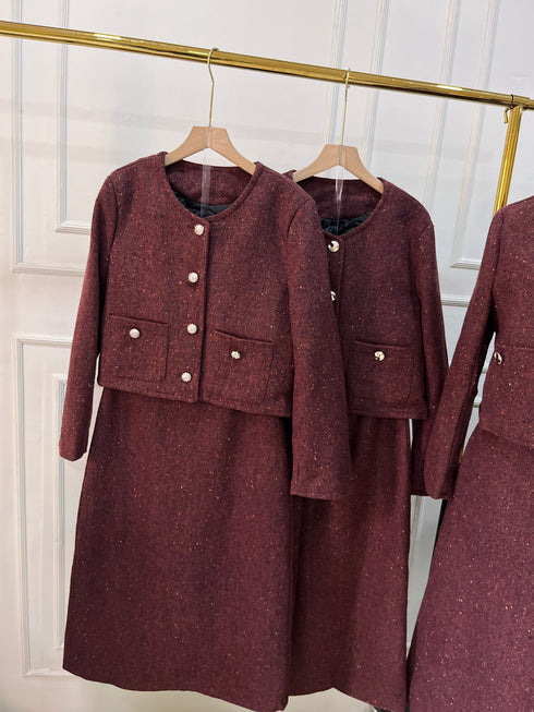 Premium Quality Tweed Jacket With Mid-Length Skirts Sets